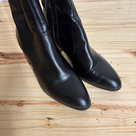 Asos Womens Size 8 Ankle Boots Black Patent Leather Heeled Side Zip Almond Toe - Picture 2 of 11